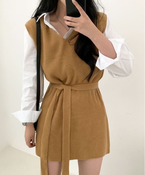 BEIDELLI（ベイデリー）の「[BELLIDE MADE] Vネックニットベストワンピース（ワンピース・レディース・オリーブ/マスタード・FREE）」の15枚目の写真