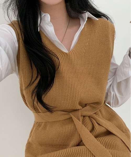 BEIDELLI（ベイデリー）の「[BELLIDE MADE] Vネックニットベストワンピース（ワンピース・レディース・オリーブ/マスタード・FREE）」の12枚目の写真