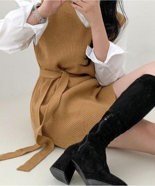 BEIDELLI（ベイデリー）の「[BELLIDE MADE] Vネックニットベストワンピース（ワンピース・レディース・オリーブ/マスタード・FREE）」の18枚目の写真