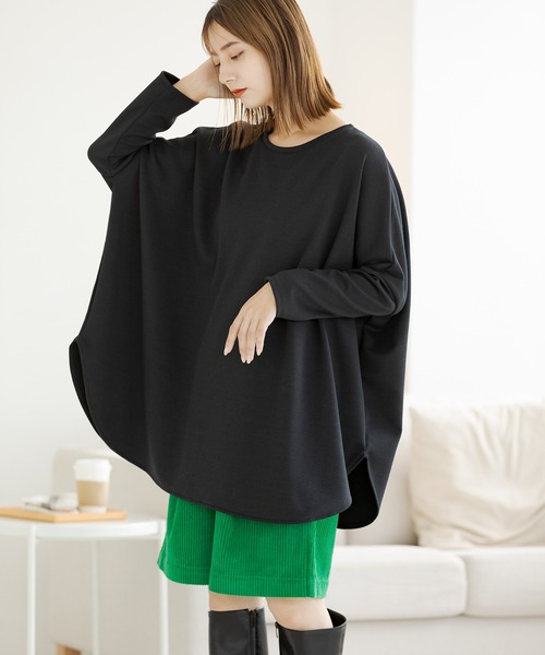 ZAKKA-BOX(ザッカボックス)の「裏起毛ポンチョプルオーバー(Tシャツ/カットソー・レディース・ブラック/ネイビー/グレー系その他/ミント/グリーン/ボルドー/アイボリー・FREE)」の3枚目の写真