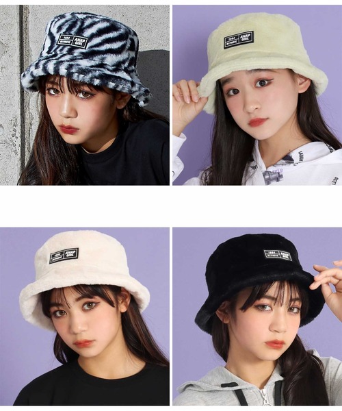 ANAP GiRL(アナップガール)の「ファーバケットハット(ハット・キッズ・ライム/アイボリー/ホワイト×ブラック/ブラック・FREE)」の7枚目の写真