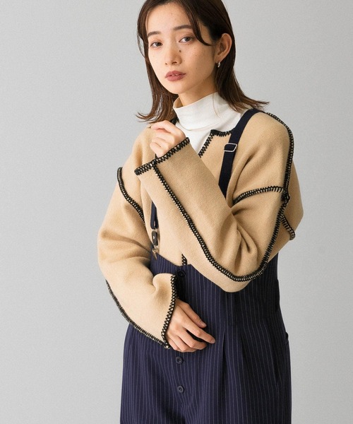 KBF(ケイビーエフ)の「カラーハンドステッチ2WAYニット(ニット/セーター・レディース・ブラック/ミント/ベージュ・ONE)」の1枚目の写真