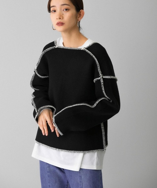 KBF(ケイビーエフ)の「カラーハンドステッチ2WAYニット(ニット/セーター・レディース・ブラック/ミント/ベージュ・ONE)」の14枚目の写真