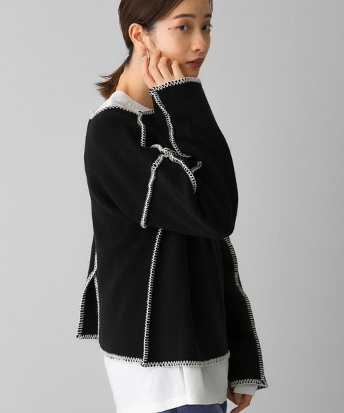 KBF(ケイビーエフ)の「カラーハンドステッチ2WAYニット(ニット/セーター・レディース・ブラック/ミント/ベージュ・ONE)」の9枚目の写真