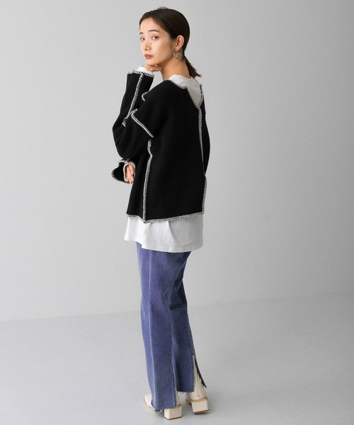 KBF(ケイビーエフ)の「カラーハンドステッチ2WAYニット(ニット/セーター・レディース・ブラック/ミント/ベージュ・ONE)」の20枚目の写真