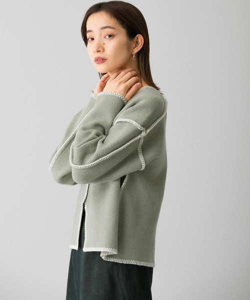 KBF(ケイビーエフ)の「カラーハンドステッチ2WAYニット(ニット/セーター・レディース・ブラック/ミント/ベージュ・ONE)」の12枚目の写真