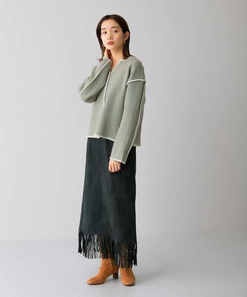 KBF(ケイビーエフ)の「カラーハンドステッチ2WAYニット(ニット/セーター・レディース・ブラック/ミント/ベージュ・ONE)」の4枚目の写真