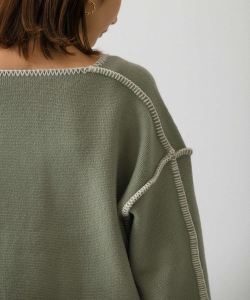 KBF(ケイビーエフ)の「カラーハンドステッチ2WAYニット(ニット/セーター・レディース・ブラック/ミント/ベージュ・ONE)」の13枚目の写真