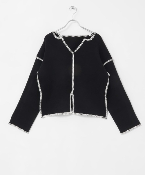 KBF(ケイビーエフ)の「カラーハンドステッチ2WAYニット(ニット/セーター・レディース・ブラック/ミント/ベージュ・ONE)」の5枚目の写真