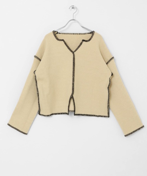 KBF(ケイビーエフ)の「カラーハンドステッチ2WAYニット(ニット/セーター・レディース・ブラック/ミント/ベージュ・ONE)」の8枚目の写真