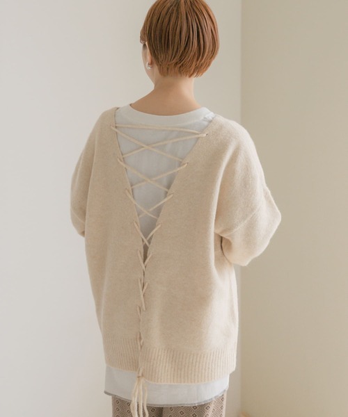 ITEMS URBANRESEARCH（アイテムズ アーバンリサーチ）の「バック編みニット（ニット/セーター・レディース・パープル/グリーン/ライトベージュ・FREE）」の17枚目の写真