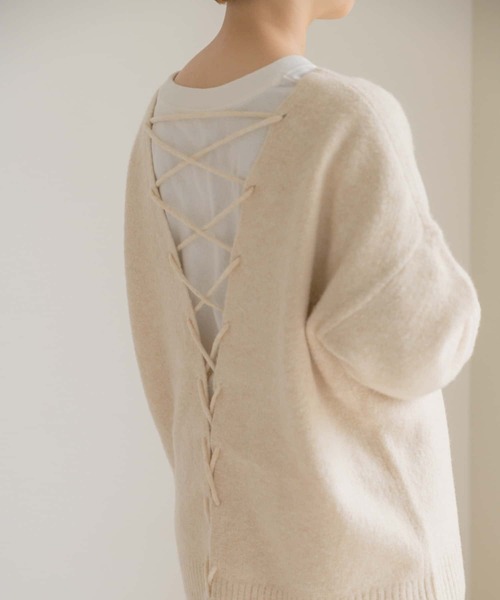 ITEMS URBANRESEARCH（アイテムズ アーバンリサーチ）の「バック編みニット（ニット/セーター・レディース・パープル/グリーン/ライトベージュ・FREE）」の18枚目の写真