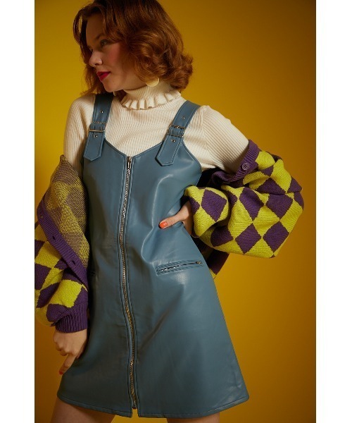 Candy Stripper（キャンディストリッパー）の「BELTED FAKE LEATHER ワンピース（ジャンパースカート・レディース・ブラック/ブルー・2）」の11枚目の写真