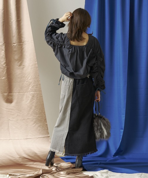 mona Belinda(モナベリンダ)の「コーデュロイ配色ロングスカート(スカート・レディース・ブラック/アイボリー・FREE)」の20枚目の写真