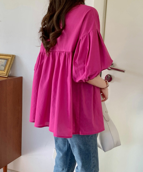 emi+(エミプラス)の「フロントギャザーチュニックブラウス(シャツ/ブラウス・レディース・ホワイト/ブラック/グリーン/モカ/ブルーグレー/パープル/チャコールグレー/ベージュ/ライトブルー・FREE)」の13枚目の写真