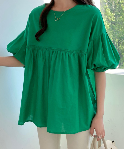 emi+(エミプラス)の「フロントギャザーチュニックブラウス(シャツ/ブラウス・レディース・ホワイト/ブラック/グリーン/モカ/ブルーグレー/パープル/チャコールグレー/ベージュ/ライトブルー・FREE)」の14枚目の写真