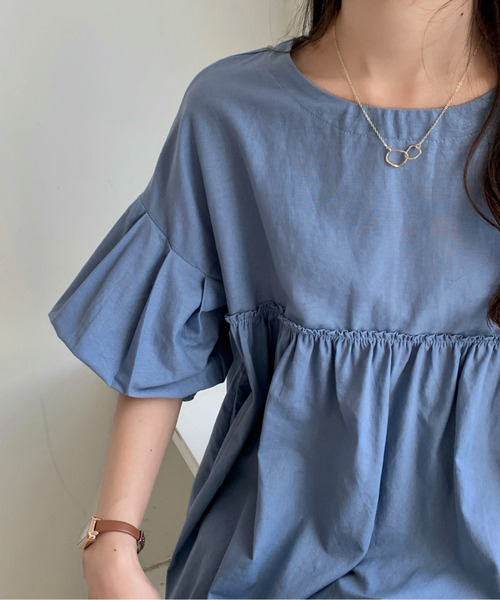 emi+(エミプラス)の「フロントギャザーチュニックブラウス(シャツ/ブラウス・レディース・ホワイト/ブラック/グリーン/モカ/ブルーグレー/パープル/チャコールグレー/ベージュ/ライトブルー・FREE)」の19枚目の写真