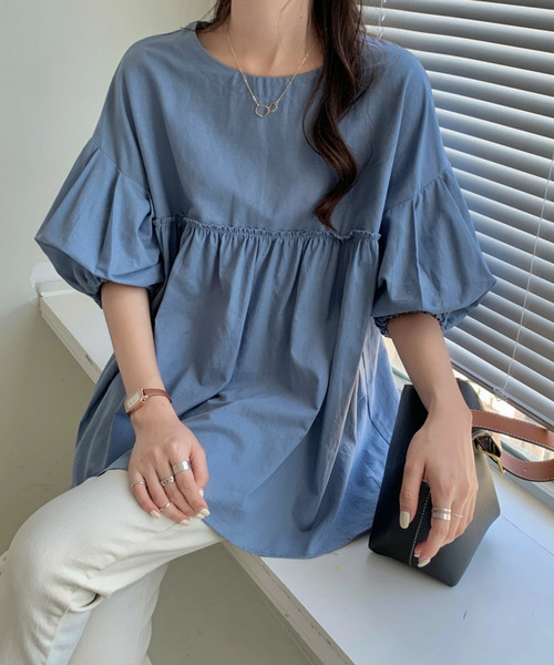 emi+(エミプラス)の「フロントギャザーチュニックブラウス(シャツ/ブラウス・レディース・ホワイト/ブラック/グリーン/モカ/ブルーグレー/パープル/チャコールグレー/ベージュ/ライトブルー・FREE)」の20枚目の写真