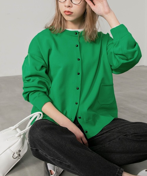 BONLECILL(ボンルシール)の「クルーネック ポケット付きオーバーサイズカーディガン(カーディガン/ボレロ・レディース・ブラック/ピンク/ブルー/グリーン/アイボリー/レッド/ブラック系その他・FREE)」の5枚目の写真