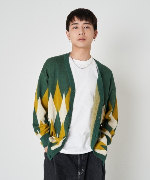 JACKROSE(ジャックローズ)の「JE アーガイルスプリングニットカーディガン(ニット/セーター・メンズ・ブラック/グリーン/ブルー・M/L)」の2枚目の写真