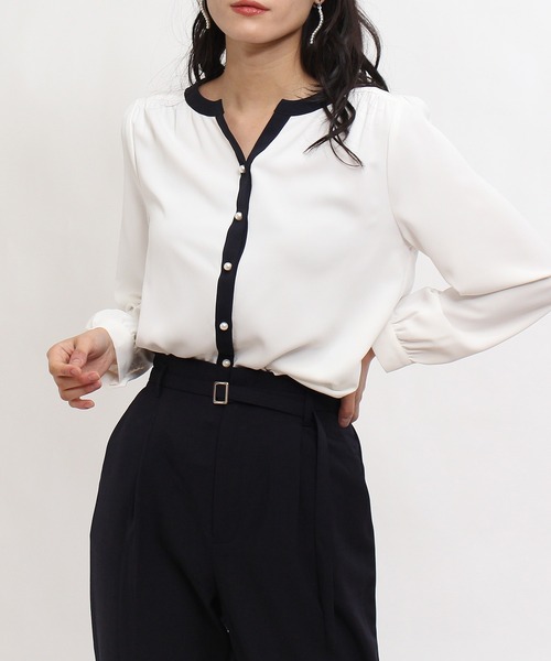 TRUDEA（トルディア）の「配色使いパールボタンスキッパーブラウス（シャツ/ブラウス・レディース・ミント/モカ/ピンクベージュ/ベージュ/ホワイト/サックスブルー・SMALL/MEDIUM/LARGE）」の7枚目の写真