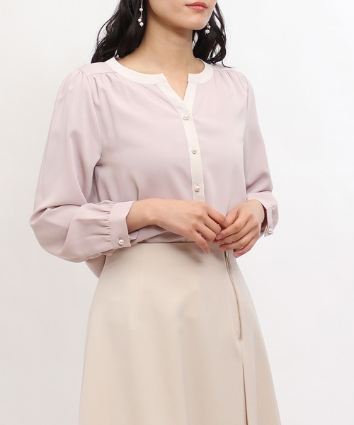 TRUDEA（トルディア）の「配色使いパールボタンスキッパーブラウス（シャツ/ブラウス・レディース・ミント/モカ/ピンクベージュ/ベージュ/ホワイト/サックスブルー・SMALL/MEDIUM/LARGE）」の13枚目の写真