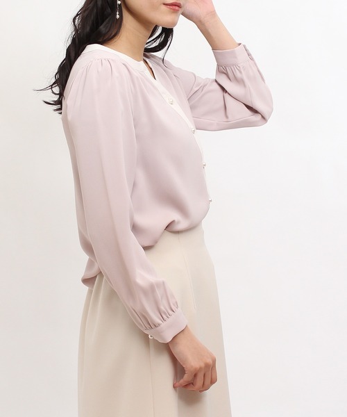 TRUDEA（トルディア）の「配色使いパールボタンスキッパーブラウス（シャツ/ブラウス・レディース・ミント/モカ/ピンクベージュ/ベージュ/ホワイト/サックスブルー・SMALL/MEDIUM/LARGE）」の15枚目の写真