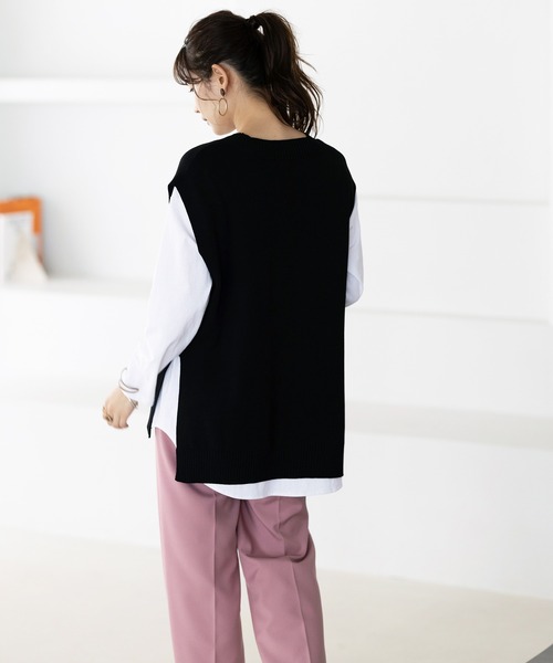 GeeRA(ジーラ)の「ゆるVネックきれいめニットベスト(ニット/セーター・レディース・ブラック/ベージュ・MEDIUM/LARGE/X-LARGE)」の7枚目の写真