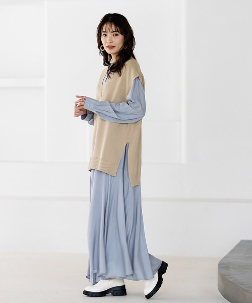 GeeRA(ジーラ)の「ゆるVネックきれいめニットベスト(ニット/セーター・レディース・ブラック/ベージュ・MEDIUM/LARGE/X-LARGE)」の10枚目の写真