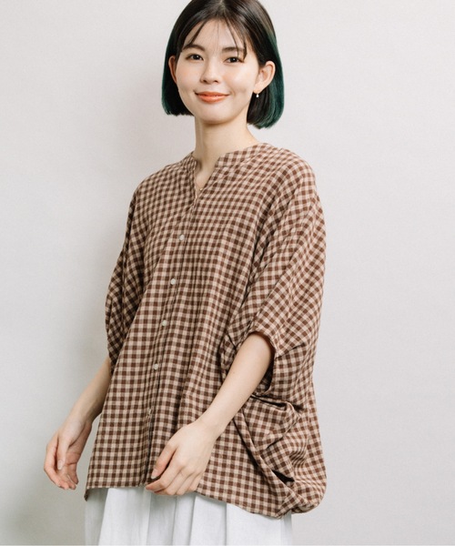 refinedworks（リファインドワークス）の「ギンガムバンザイドルマン（シャツ/ブラウス・レディース・ブラウン/グリーン/ホワイト×ブラック・FREE）」の3枚目の写真