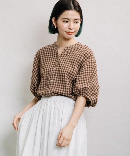 refinedworks（リファインドワークス）の「ギンガムバンザイドルマン（シャツ/ブラウス・レディース・ブラウン/グリーン/ホワイト×ブラック・FREE）」の4枚目の写真
