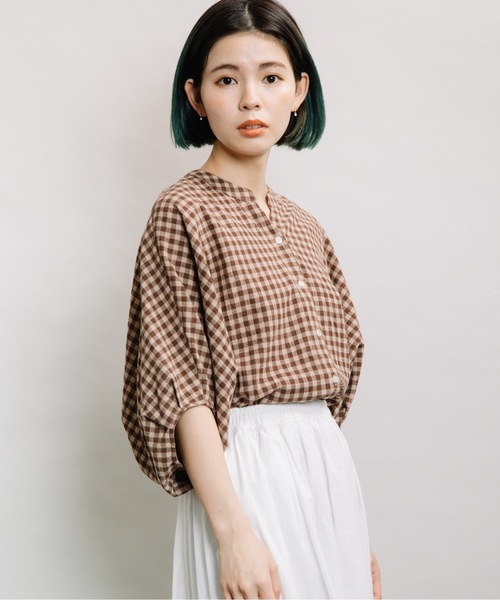 refinedworks（リファインドワークス）の「ギンガムバンザイドルマン（シャツ/ブラウス・レディース・ブラウン/グリーン/ホワイト×ブラック・FREE）」の5枚目の写真