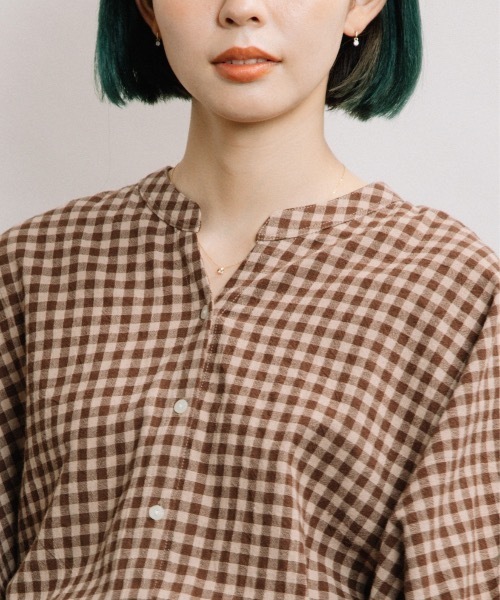 refinedworks（リファインドワークス）の「ギンガムバンザイドルマン（シャツ/ブラウス・レディース・ブラウン/グリーン/ホワイト×ブラック・FREE）」の6枚目の写真