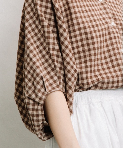 refinedworks（リファインドワークス）の「ギンガムバンザイドルマン（シャツ/ブラウス・レディース・ブラウン/グリーン/ホワイト×ブラック・FREE）」の7枚目の写真