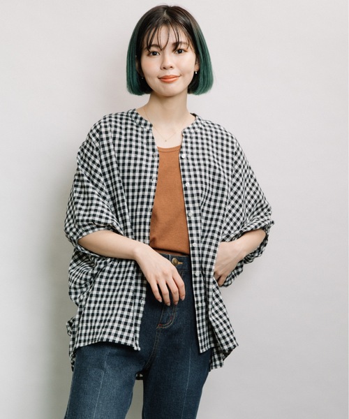 refinedworks（リファインドワークス）の「ギンガムバンザイドルマン（シャツ/ブラウス・レディース・ブラウン/グリーン/ホワイト×ブラック・FREE）」の18枚目の写真