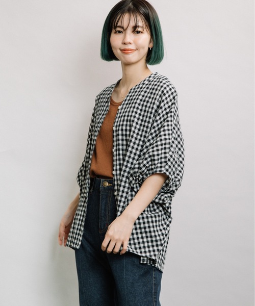 refinedworks（リファインドワークス）の「ギンガムバンザイドルマン（シャツ/ブラウス・レディース・ブラウン/グリーン/ホワイト×ブラック・FREE）」の19枚目の写真