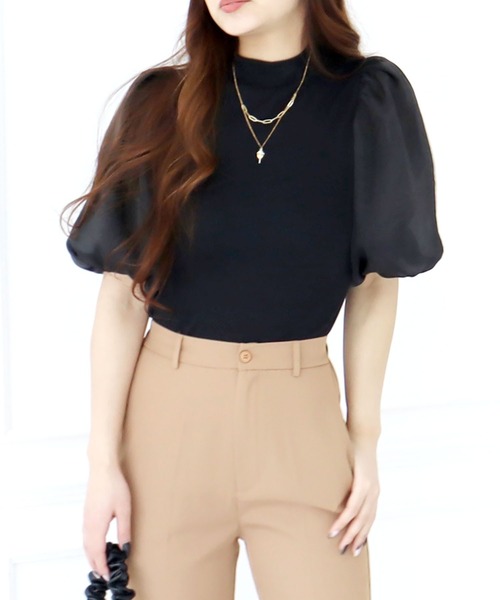ROYAL PARTY（ロイヤルパーティー）の「ボリュームシアースリーブトップス（Tシャツ/カットソー・レディース・ブラック/ベージュ/オフホワイト・FREE）」の4枚目の写真