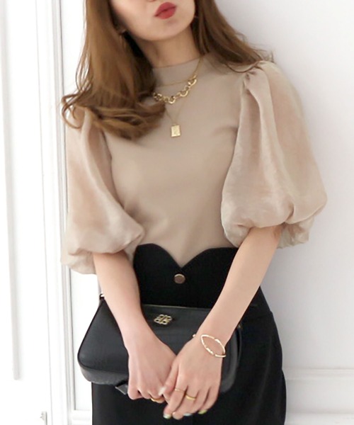 ROYAL PARTY（ロイヤルパーティー）の「ボリュームシアースリーブトップス（Tシャツ/カットソー・レディース・ブラック/ベージュ/オフホワイト・FREE）」の5枚目の写真