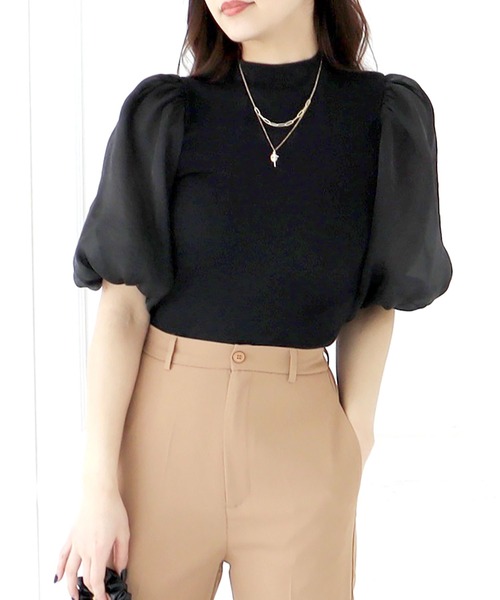 ROYAL PARTY（ロイヤルパーティー）の「ボリュームシアースリーブトップス（Tシャツ/カットソー・レディース・ブラック/ベージュ/オフホワイト・FREE）」の18枚目の写真