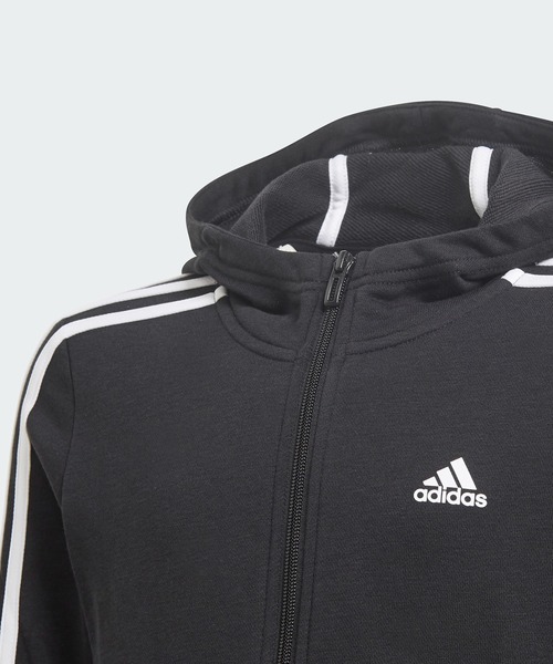 adidas(アディダス)の「エッセンシャルズ 3ストライプス パーカー / Essentials 3-Stripes Hoodie / アディダス(パーカー・キッズ・ブラック×ホワイト・140/150/160/100/110/130/120)」の3枚目の写真