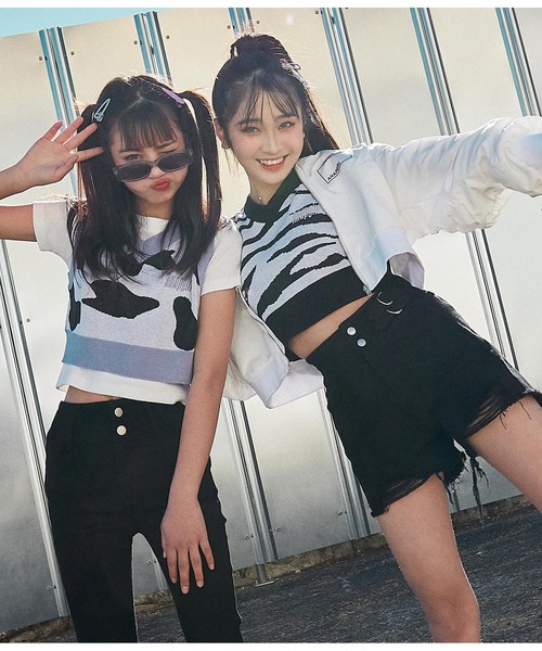 ANAP GｉRL（アナップガール）の「ハイウエストクラッシュショートパンツ（その他パンツ・キッズ・ホワイト/ライトブルー/ブラック・S/M/XS）」の3枚目の写真