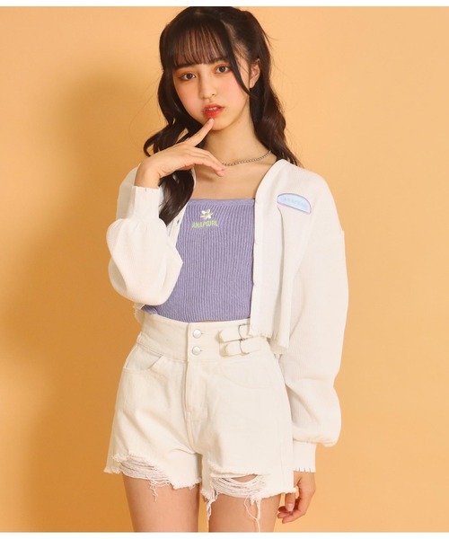 ANAP GｉRL（アナップガール）の「ハイウエストクラッシュショートパンツ（その他パンツ・キッズ・ホワイト/ライトブルー/ブラック・S/M/XS）」の12枚目の写真