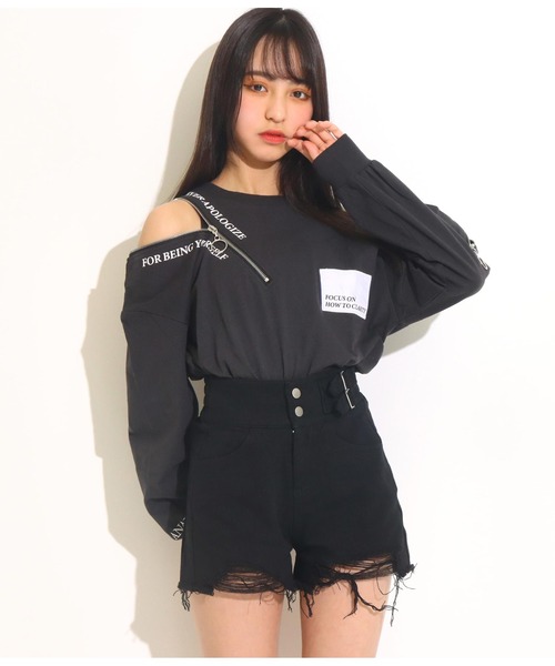 ANAP GｉRL（アナップガール）の「ハイウエストクラッシュショートパンツ（その他パンツ・キッズ・ホワイト/ライトブルー/ブラック・S/M/XS）」の14枚目の写真