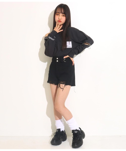 ANAP GｉRL（アナップガール）の「ハイウエストクラッシュショートパンツ（その他パンツ・キッズ・ホワイト/ライトブルー/ブラック・S/M/XS）」の15枚目の写真