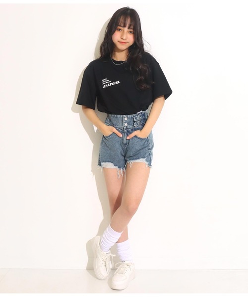 ANAP GｉRL（アナップガール）の「ハイウエストクラッシュショートパンツ（その他パンツ・キッズ・ホワイト/ライトブルー/ブラック・S/M/XS）」の19枚目の写真