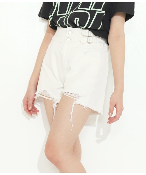 ANAP GｉRL（アナップガール）の「ハイウエストクラッシュショートパンツ（その他パンツ・キッズ・ホワイト/ライトブルー/ブラック・S/M/XS）」の6枚目の写真