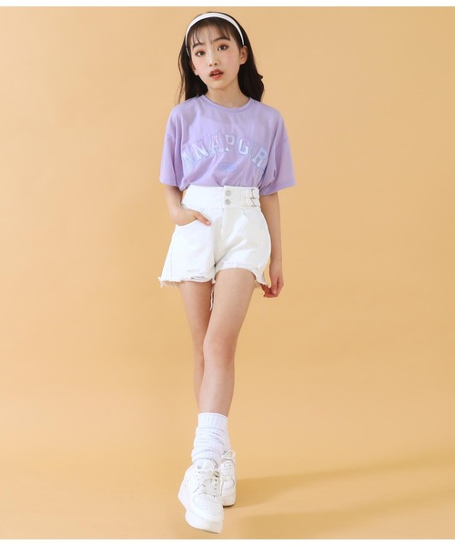 ANAP GｉRL（アナップガール）の「ハイウエストクラッシュショートパンツ（その他パンツ・キッズ・ホワイト/ライトブルー/ブラック・S/M/XS）」の5枚目の写真