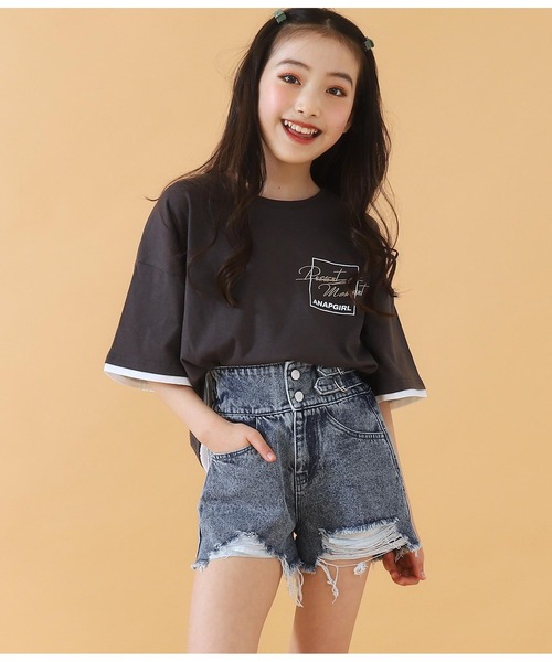 ANAP GｉRL（アナップガール）の「ハイウエストクラッシュショートパンツ（その他パンツ・キッズ・ホワイト/ライトブルー/ブラック・S/M/XS）」の10枚目の写真