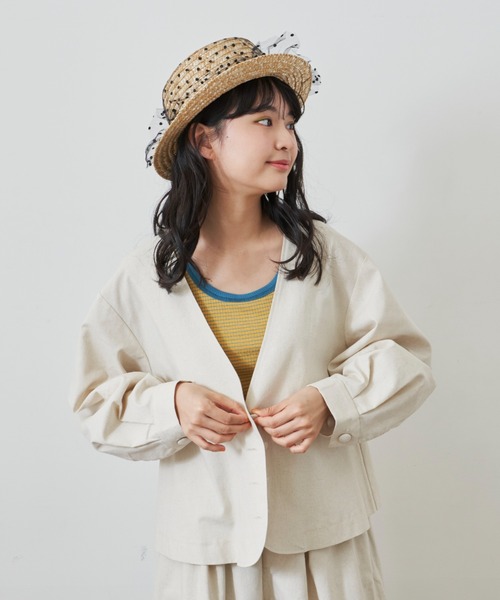 MERLOT（メルロー）の「リネン3Dスリーブジャケット/セットアップ（ノーカラージャケット・レディース・ライトグリーン/ナチュラル・FREE）」の2枚目の写真