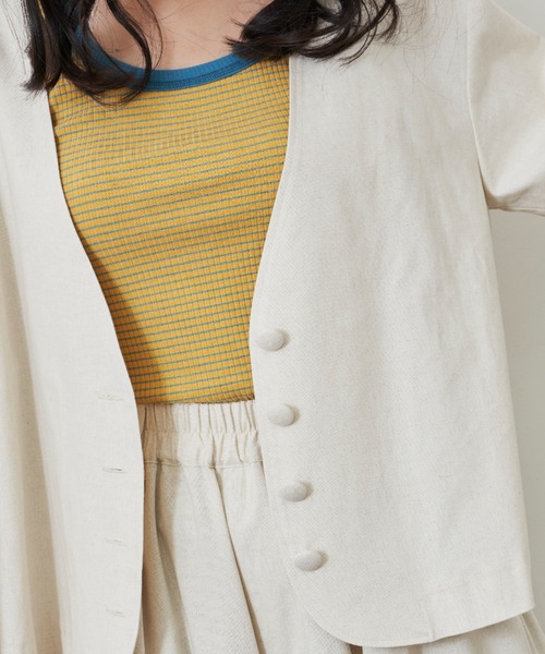 MERLOT（メルロー）の「リネン3Dスリーブジャケット/セットアップ（ノーカラージャケット・レディース・ライトグリーン/ナチュラル・FREE）」の8枚目の写真